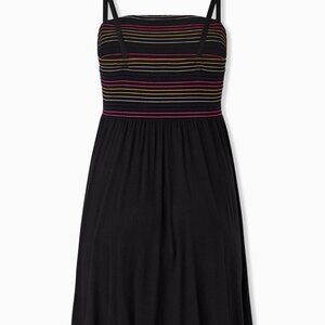 Torrid Super Soft Knits Sundress Dress 00 M/L Black Rainbow Smocked
